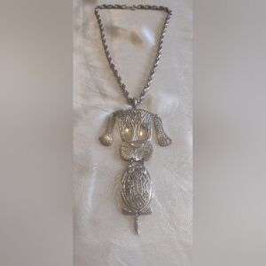Vtg 70s ALAN SILVER PUPPY DOG PENDANT NECKLACE 18" CHAIN!